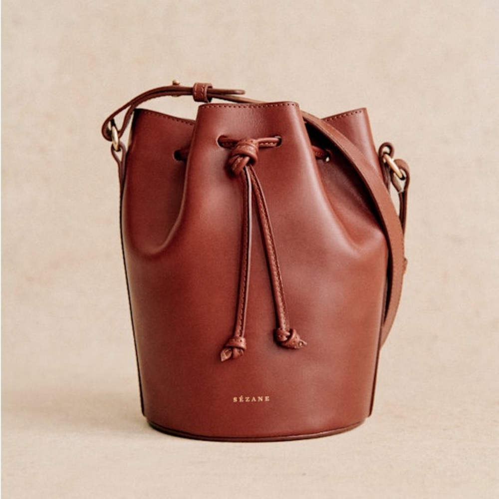 Sézane Brown Leather Bucket Bag